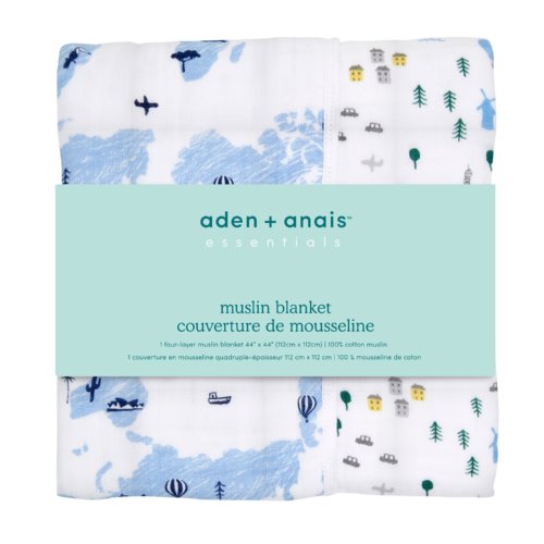 Aden+Anais 4-х слойное муслиновое одеяло Little big world 112×112см