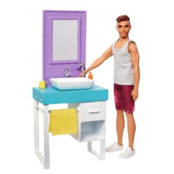 Barbie Игровой набор Кукла Кен в Ванной и набор мебели FYK53