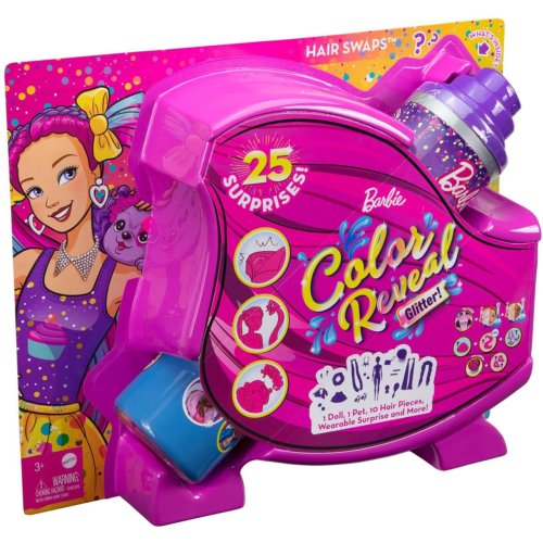 Barbie Игровой набор Barbie® Color Reveal™  Кукла-сюрприз из серии Блеск Сменные прически в непрозрачной упаковке HBG39