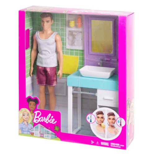 Barbie Игровой набор Кукла Кен в Ванной и набор мебели FYK53