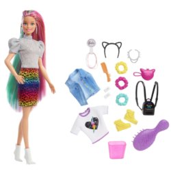 Barbie Леопардовая кукла с радужными волосами GRN81