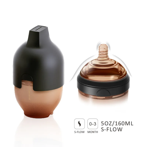 HEORSHE — Антиколиковая бутылочка для кормления 160мл (медленный поток, 0м+) Ultra Wide Neck Baby Bottle, цвет Чёрный