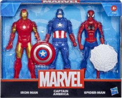 Hasbro Marvel Action Figure Toy 3-Pack, Iron Man, 6-inch Figures, Spider-Man, Captain America