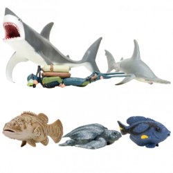 «Мир морских животных»: Акула, рыба-хирург, кожистая черепаха, акула, рыба групер, дайвер