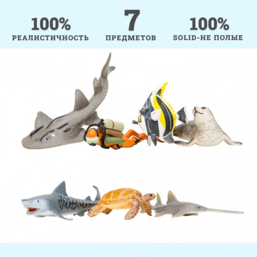 «Мир морских животных»: Акула, морская черепаха, мавританский идол, тюлень, китовая акула, кошачья акула, дайвер