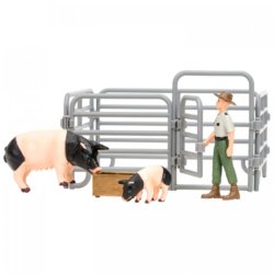 На ферме (фермер, 2 свиньи, ограждение-загон, инвентарь)