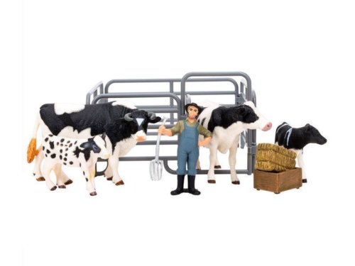 «На ферме», 8 предметов (фермер, семья коров, ограждение-загон, инвентарь)