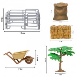 «На ферме», 8 предметов: Американская лошадь и жеребенок, фермер, дерево, ограждение-загон, инвентарь