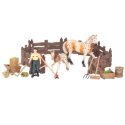 Набор фигурок Masai Mara «Мир лошадей», Конюшня, лошади, фермер, инвентарь, 16 предметов
