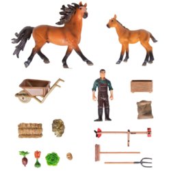 Набор фигурок Masai Mara «Мир лошадей», Конюшня, лошади, фермер, инвентарь, 16 предметов