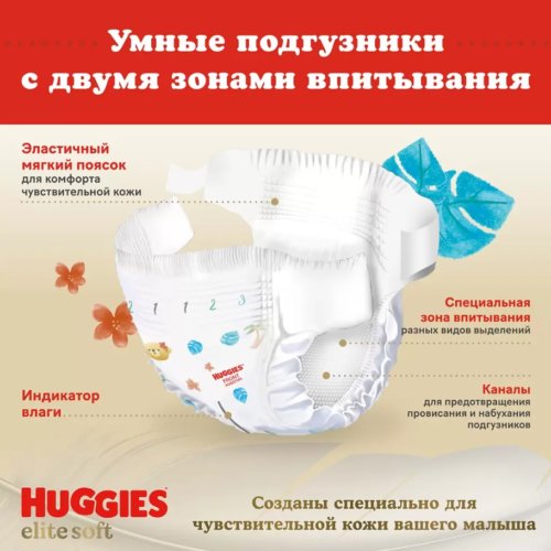 Подгузники Huggies Elite Soft 5, 17шт От 12 до 22 кг