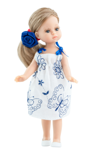 Paola Reina Кукла Валериа в белом платье с синей заколкой-розой, 21 см